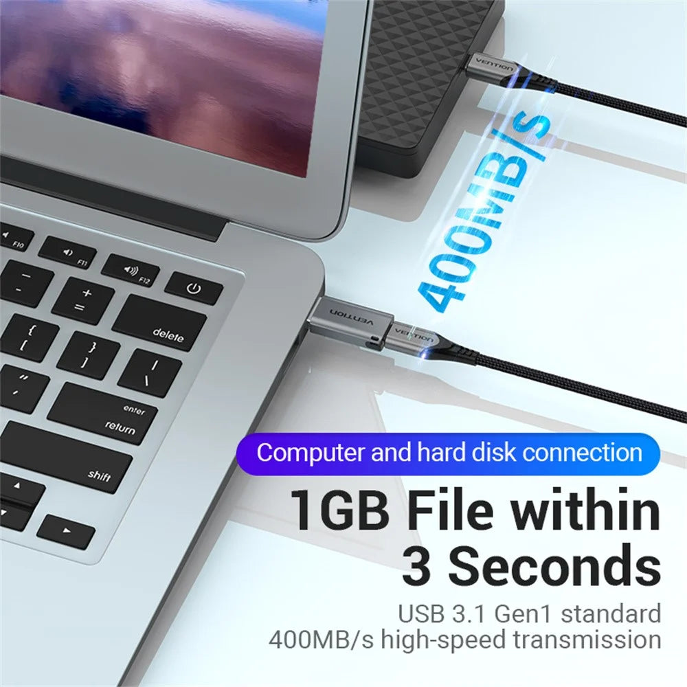 VENTION CDP Series USB3.0 USB-A Male to USB-C Female Adapter Aluminum Alloy OTG Converter with Lanyard - 5