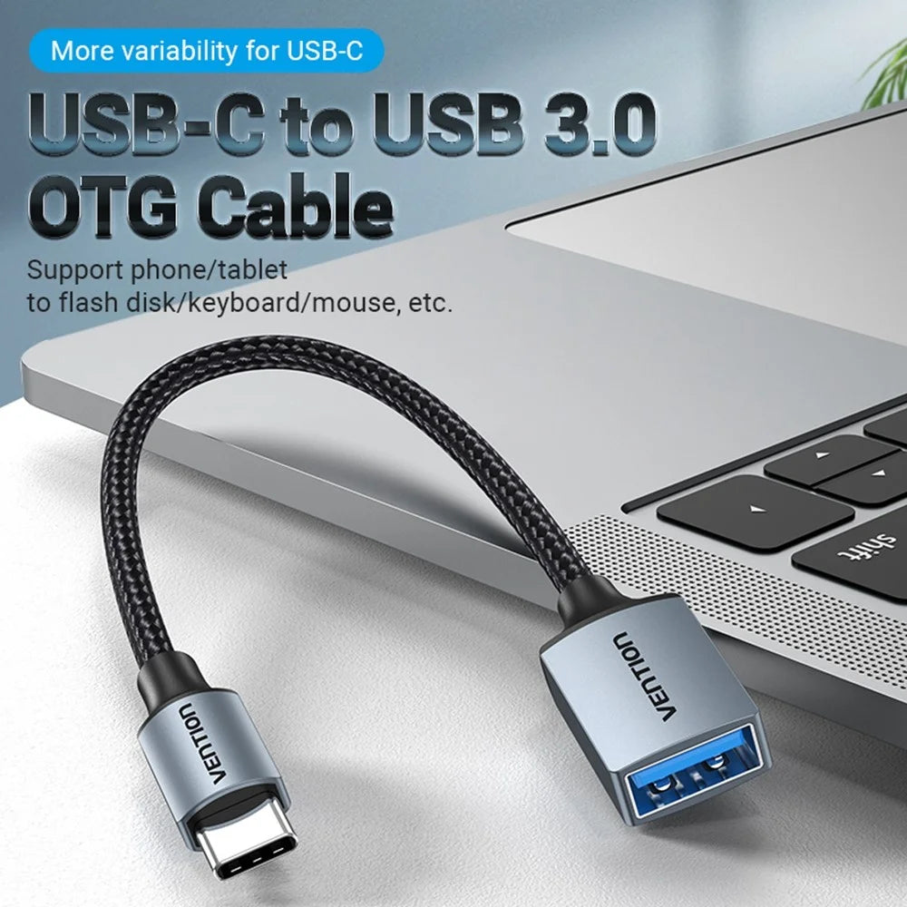 VENTION CCX Series 0.15m USB 3.0 Type-C Male to USB-A Female Aluminum Alloy Braided OTG Adapter Cable - 2