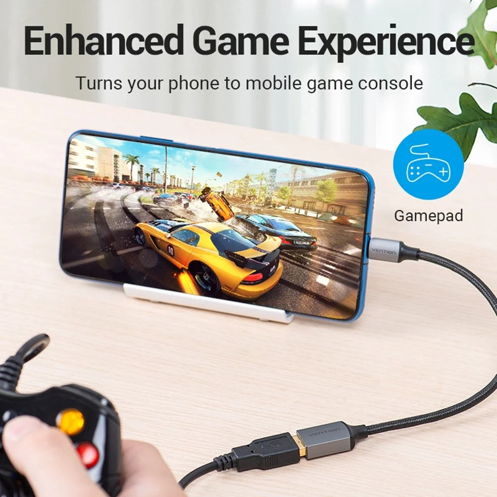 VENTION CCX Series 0.15m USB 3.0 Type-C Male to USB-A Female Aluminum Alloy Braided OTG Adapter Cable - 5