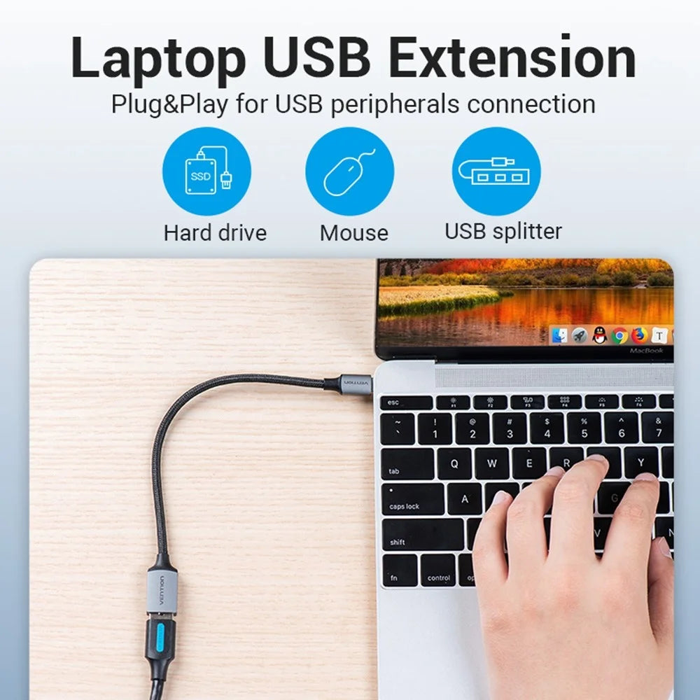 VENTION CCX Series 0.15m USB 3.0 Type-C Male to USB-A Female Aluminum Alloy Braided OTG Adapter Cable - 6