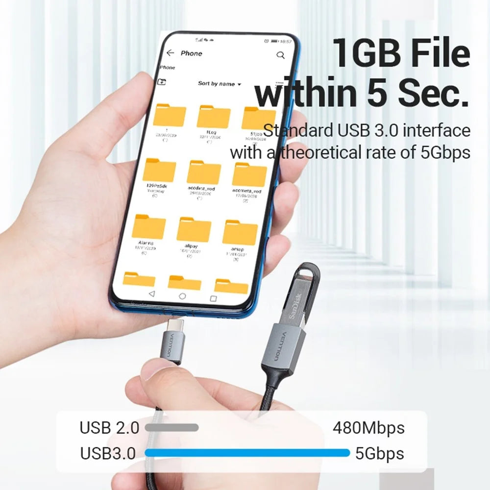 VENTION CCX Series 0.15m USB 3.0 Type-C Male to USB-A Female Aluminum Alloy Braided OTG Adapter Cable - 7