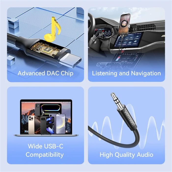 VENTION BIF Series 1.5m DAC Decoder Type C to 3.5mm Audio Adapter Cable for Smartphone Laptop - 3