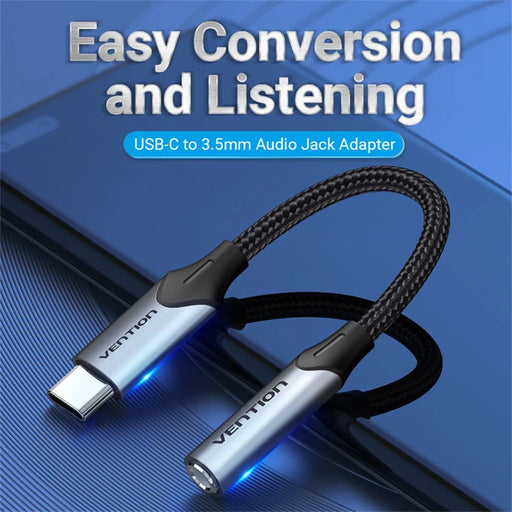 VENTION BGJ Series Type-C Male to 3.5mm Female Audio Adapter Cable 0.1m Braided AUX Cord - 2