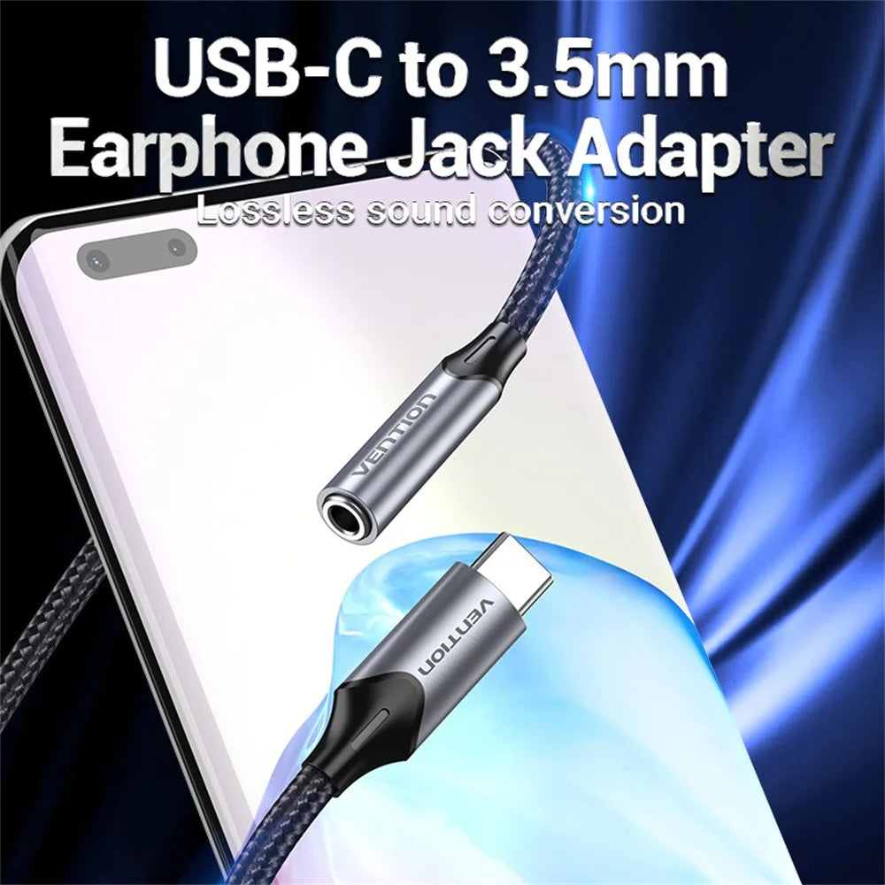 VENTION BGM Series 0.1m Type-C to 3.5mm Audio Adapter Cable with DAC Decoder - Grey - 3