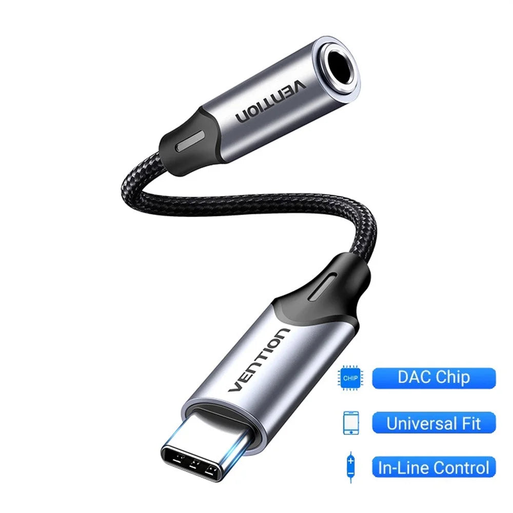 VENTION BGM Series 1m Type-C Male to 3.5mm Female Audio Adapter Cable with DAC Decoder - Grey - 3
