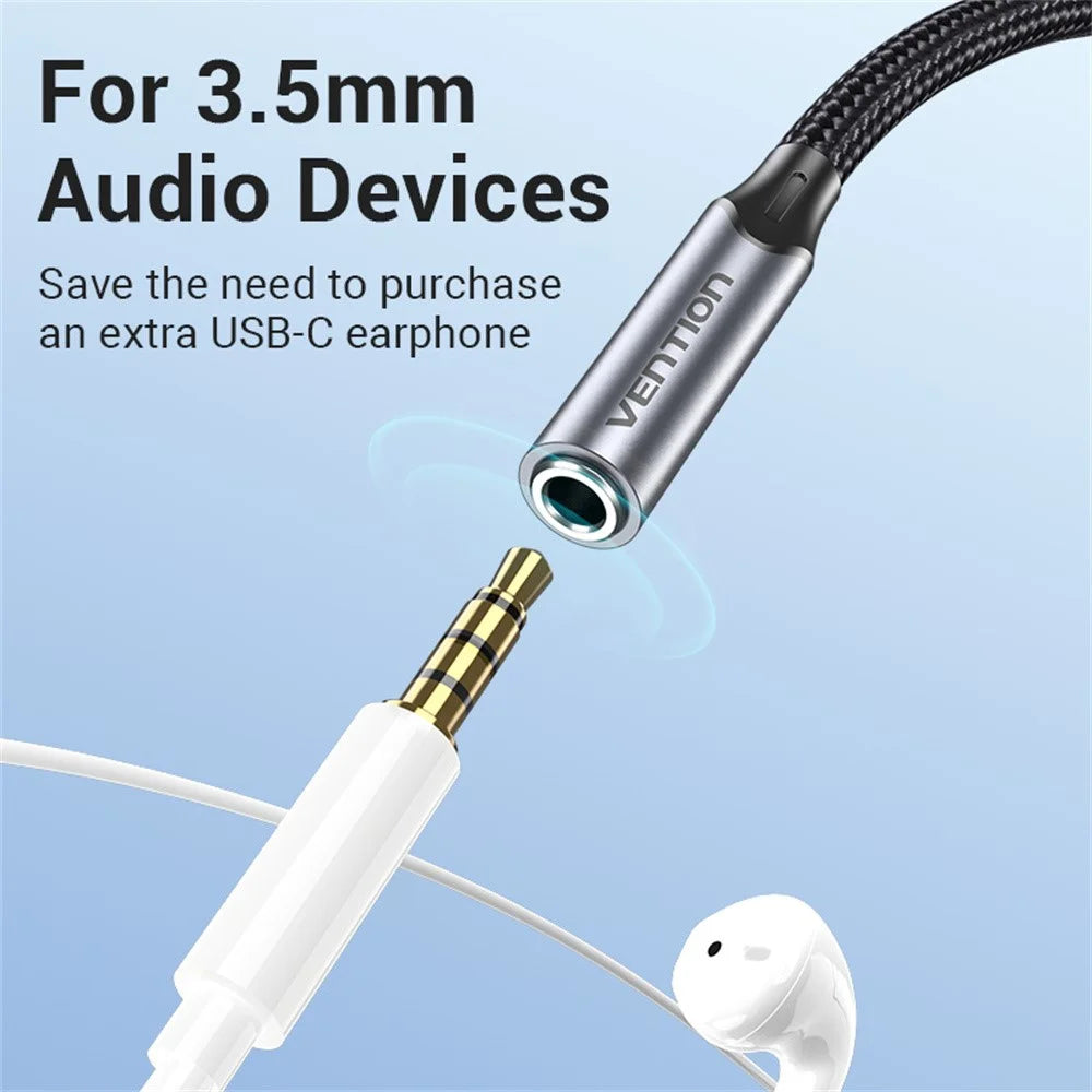 VENTION BGM Series 1m Type-C Male to 3.5mm Female Audio Adapter Cable with DAC Decoder - Grey - 7