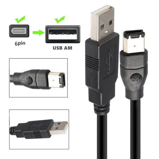 ERE For Audio Equipment USB to FireWire 1394 Adapter 6-Pin Male to USB-A Male Converter Cable - 1.8m - 2