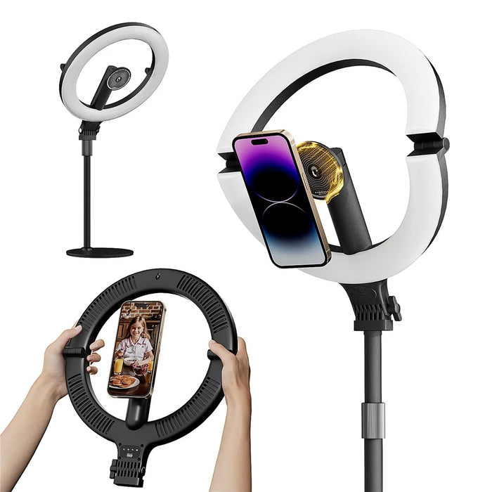 XJ36C 10 Inch Ring Light Magnetic Phone Holder Selfie Lamp with Adjustable Stand, Desktop Photography Kit - White - 1
