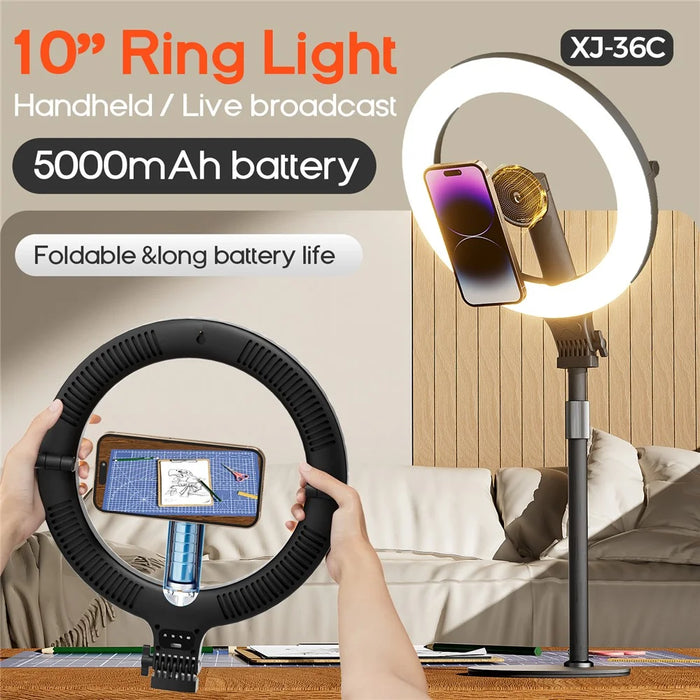XJ36C 10 Inch Ring Light Magnetic Phone Holder Selfie Lamp with Adjustable Stand, Desktop Photography Kit - White - 2