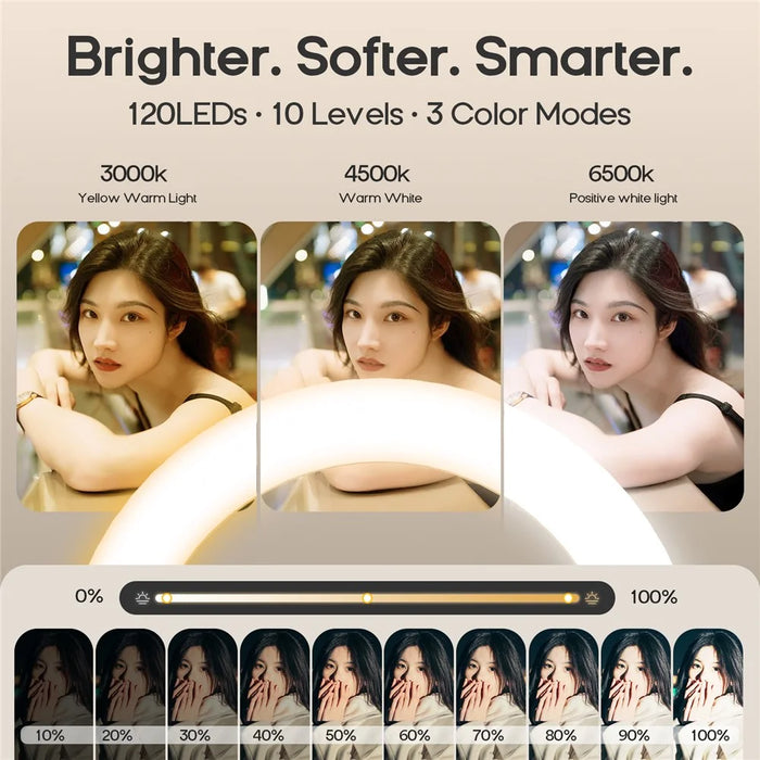 XJ36C 10 Inch Ring Light Magnetic Phone Holder Selfie Lamp with Adjustable Stand, Desktop Photography Kit - White - 4