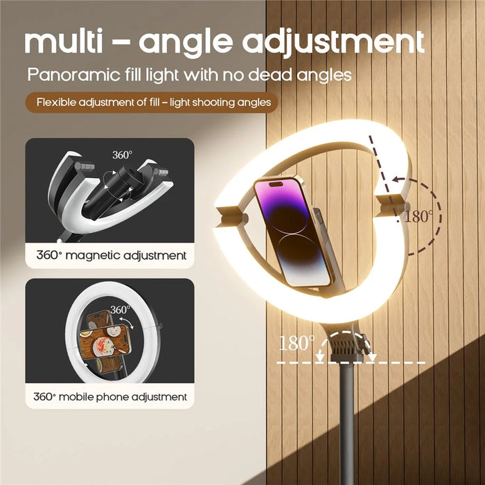XJ36C 10 Inch Ring Light Magnetic Phone Holder Selfie Lamp with Adjustable Stand, Desktop Photography Kit - White - 5