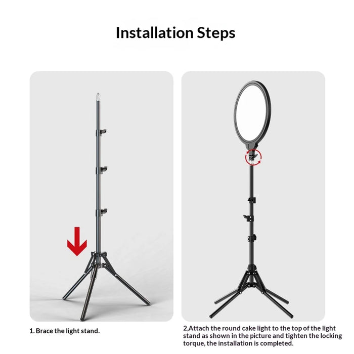 44cm Ring Light 3 Color Temperature Photography Lamp with Extendable Floor Stand for Live Streaming, EU Plug - Black - 5