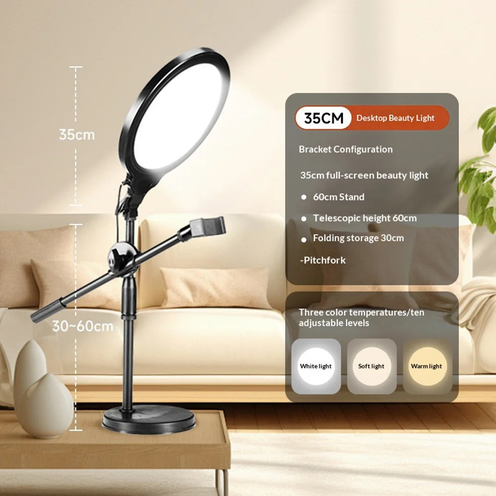 35cm Ring Light with Desktop Stand USB Powered 3 Color Modes 10-Level Brightness Photography Lamp - Black - 6