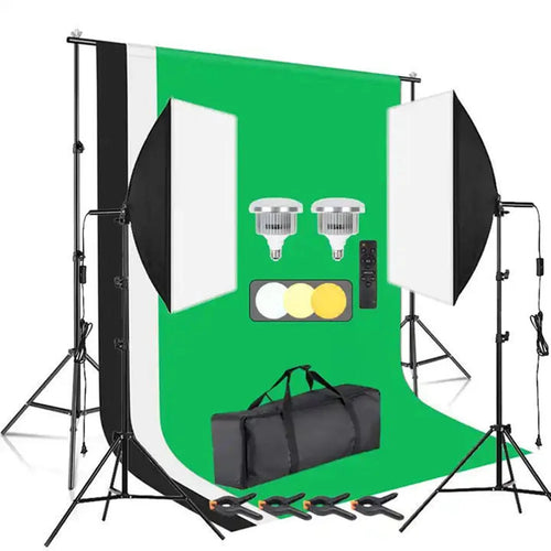 LED Softbox Photography Lighting Kit 2.6x3m Backdrop Stand with 3 Background Cloths and Remote Control Set - EU Standard - 1