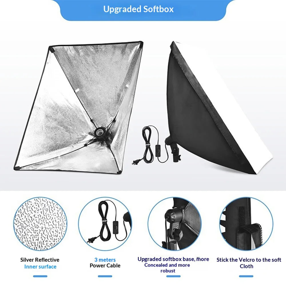 LED Softbox Photography Lighting Kit 2.6x3m Backdrop Stand with 3 Background Cloths and Remote Control Set - EU Standard - 5