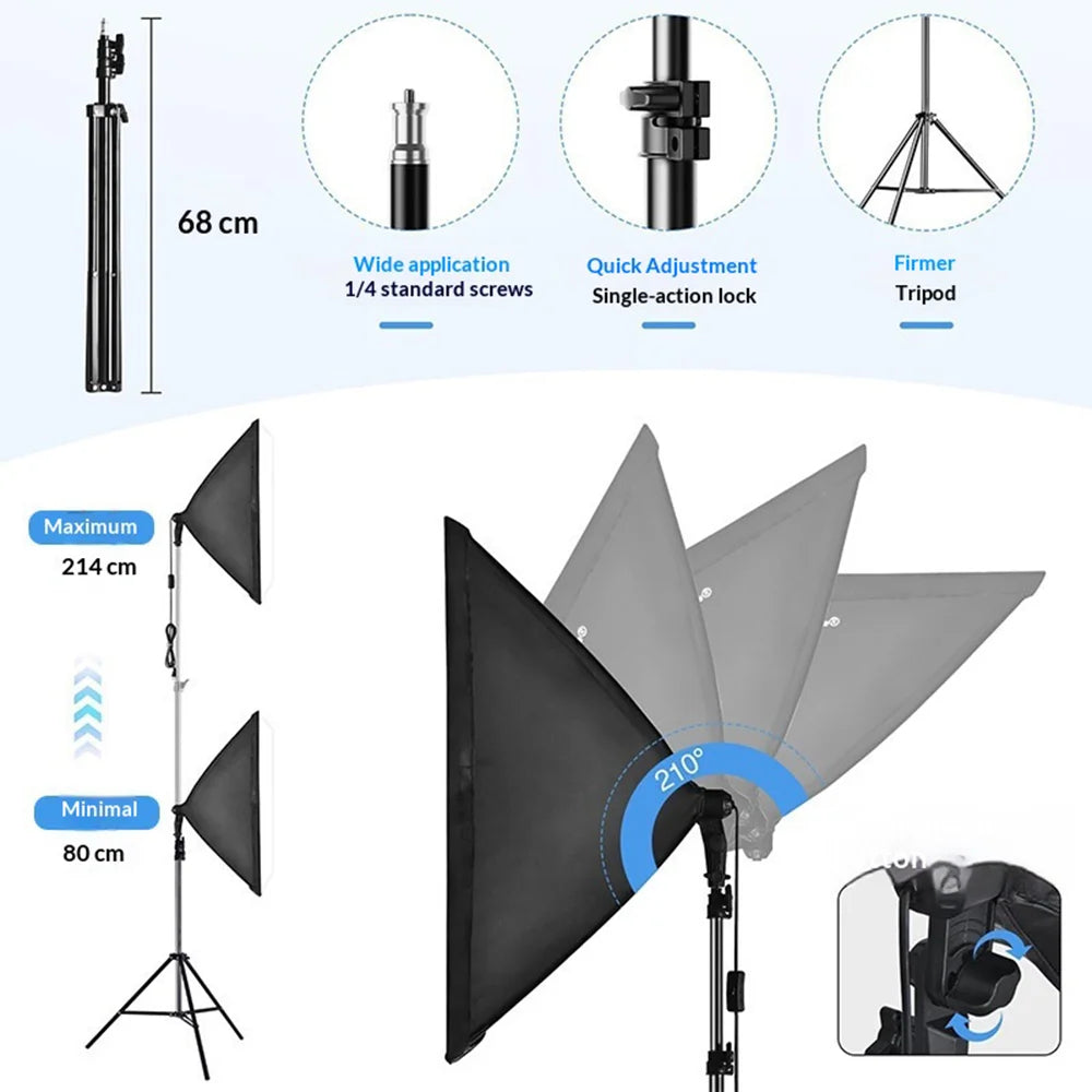 LED Softbox Photography Lighting Kit 2.6x3m Backdrop Stand with 3 Background Cloths and Remote Control Set - EU Standard - 6