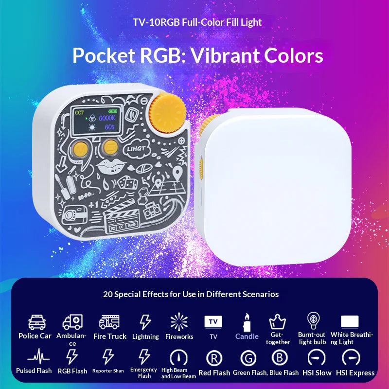 YONGEER TV-10RGB Mini RGB Fill Light 2500K-9900K Magnetic Adjustable LED Video Light for Photography - 7