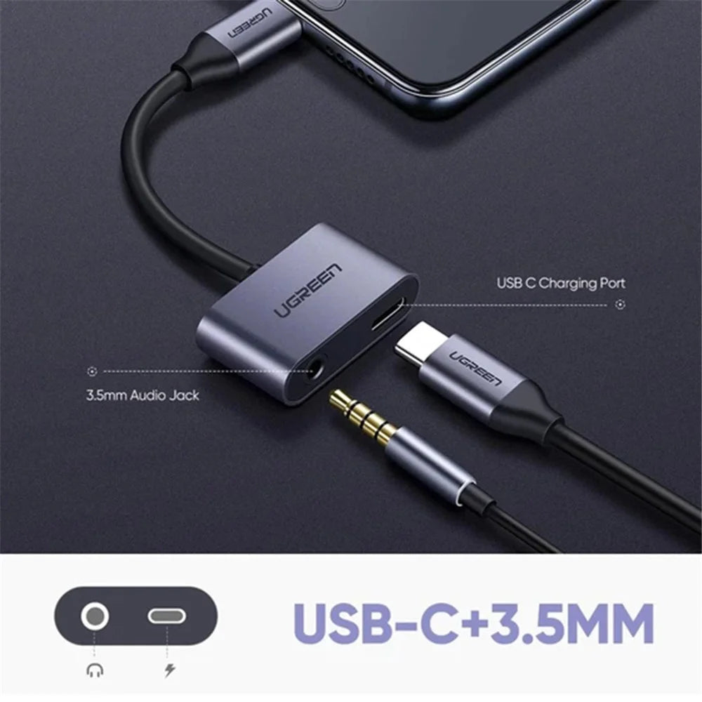 UGREEN Type C to 3.5 mm Earphone Jack Adapter 2 in 1 USB-C Audio Cable Converter Charging Splitter - 2