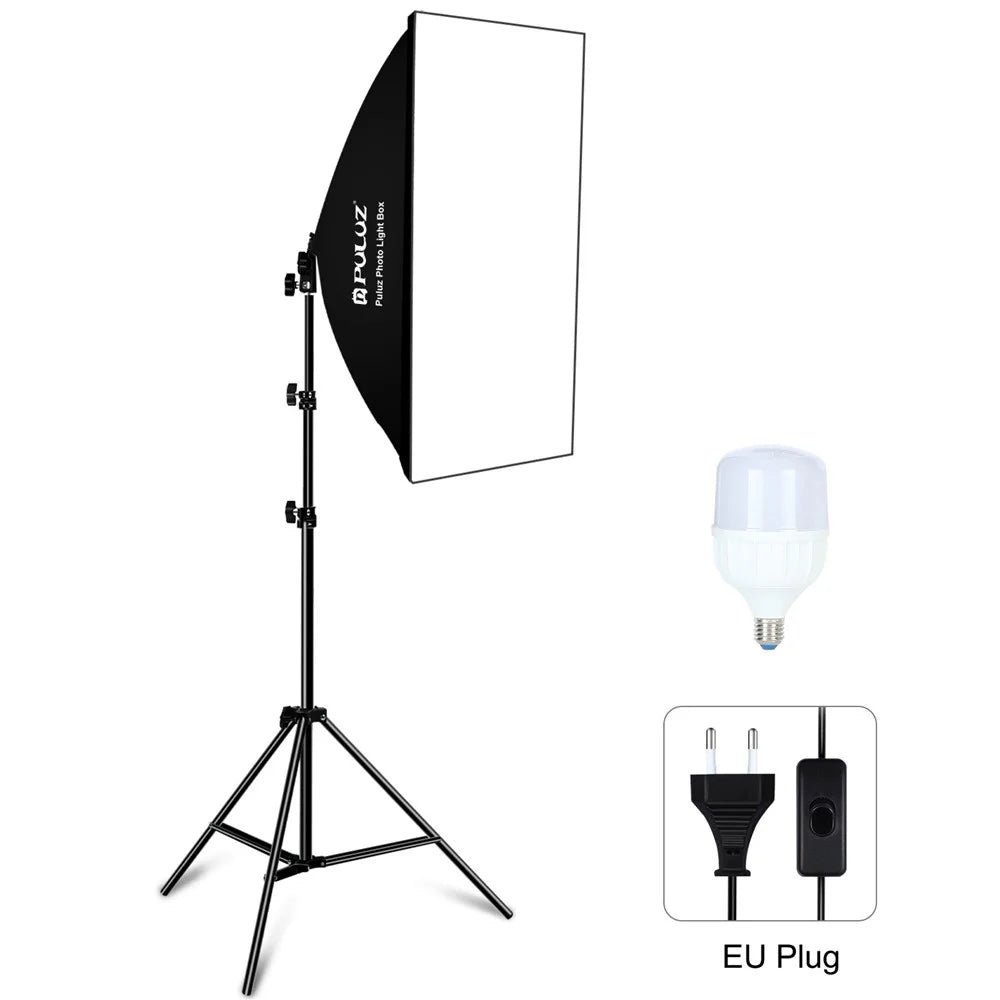 PULUZ PU5070 50x70cm Softbox Lighting Kit 30W E27 LED Studio Light Bulb with Adjustable Light Stand - EU Plug - 1