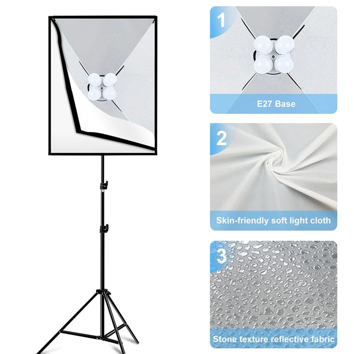 PULUZ PU5071 Photo Studio Softbox 50x70cm Diffuser E27 LED Light Bulb Light Stand Tripod Camera Accessories - EU Plug - 5