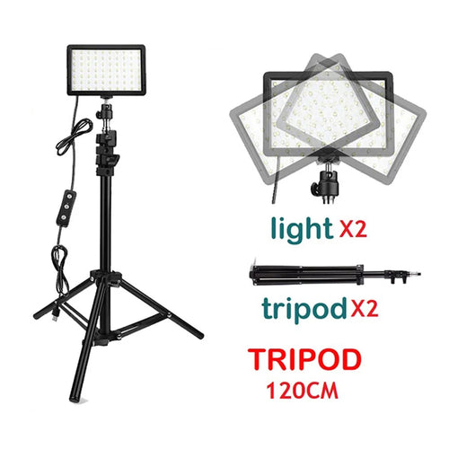 2Pcs/Set USB Video Light 70-LED Dimmable 5600K Fill Lights with Adjustable Tripod Stand 4-Color Filters for Game Live Streaming Photography - 1