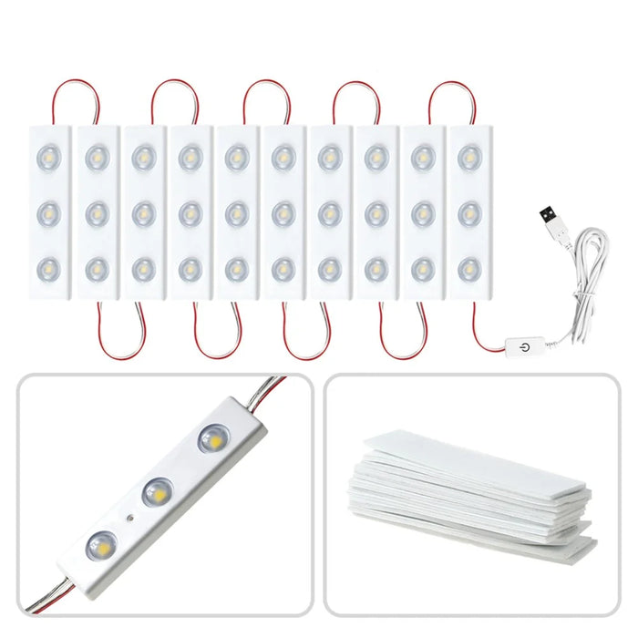 Touch Control Dimmable LED Makeup Mirror Light Strip USB Powered Vanity Table Lamp - 10 LED Strips - 6