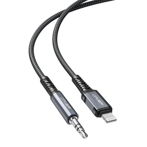 ACEFAST C1-06 Lightning Male to 3.5mm Male Aluminum Alloy Audio Cable Woven Cord 1.2m (MFI Certificated) - Dark Grey - 1