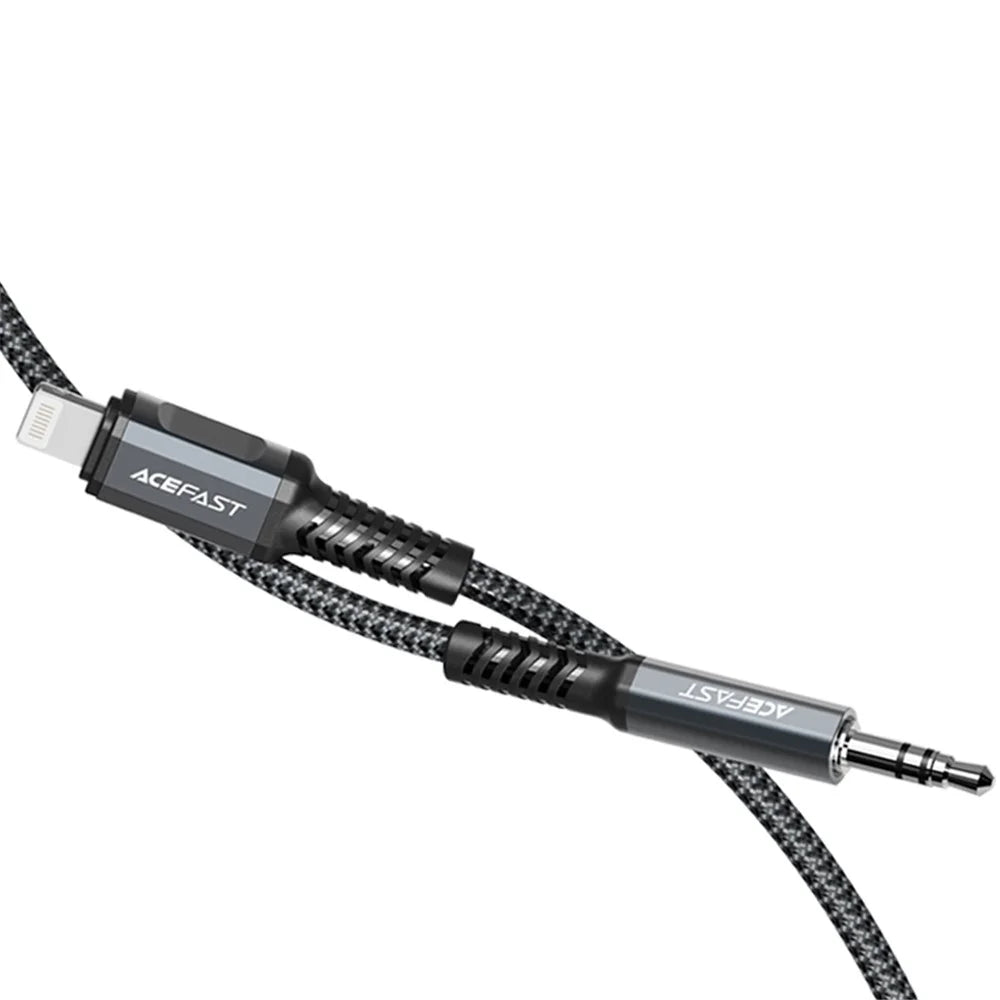 ACEFAST C1-06 Lightning Male to 3.5mm Male Aluminum Alloy Audio Cable Woven Cord 1.2m (MFI Certificated) - Dark Grey - 2