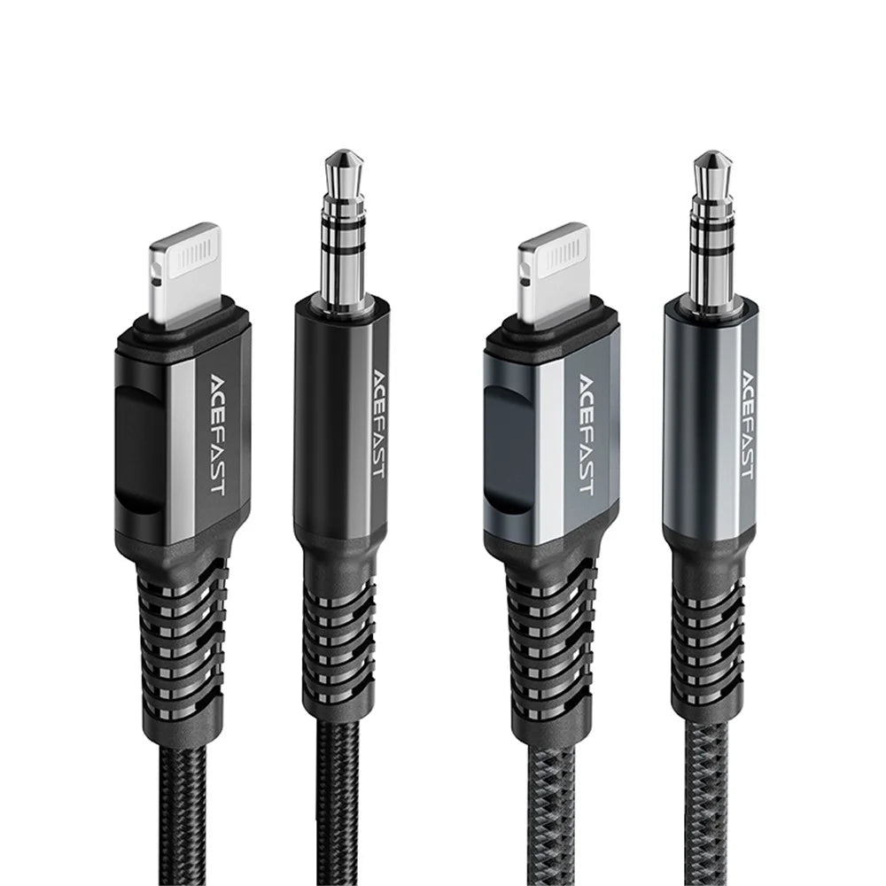 ACEFAST C1-06 Lightning Male to 3.5mm Male Aluminum Alloy Audio Cable Woven Cord 1.2m (MFI Certificated) - Dark Grey - 5