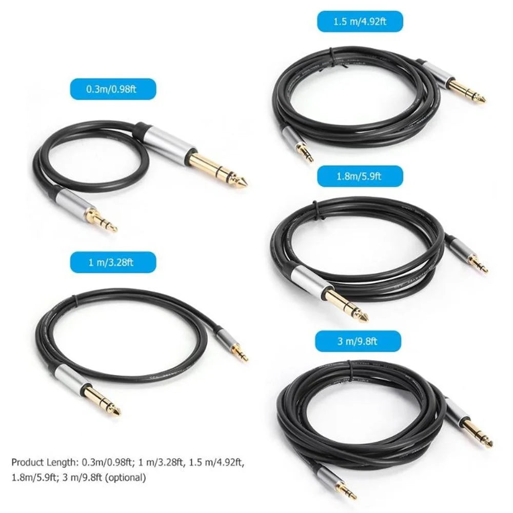 1m Conversion Cord 3.5mm Male to 6.35mm Male TRS Jack Stereo Aux Cable for Mixer Amplifier - 5