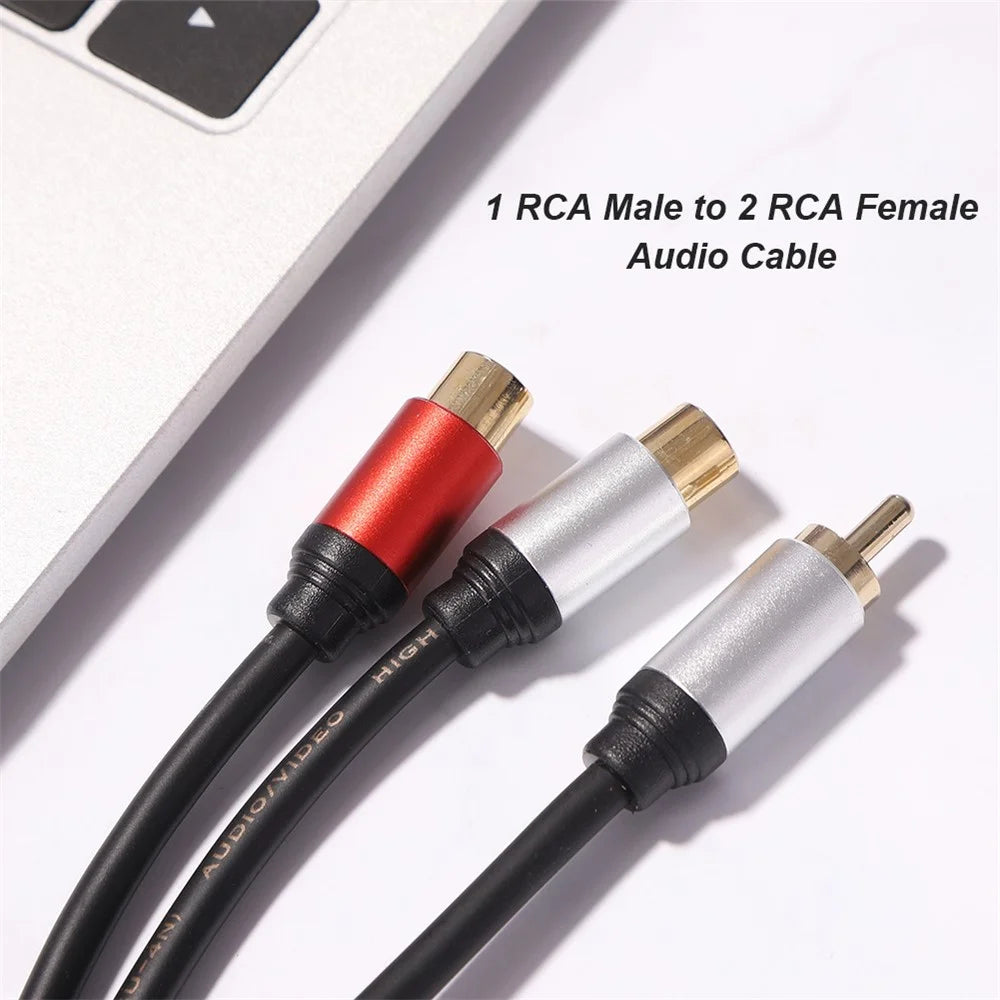 1RCA Male to 2RCA Female Audio Cable Adapter for DVD TV Laptop Portable RCA Audio Y Splitter Cable - 3