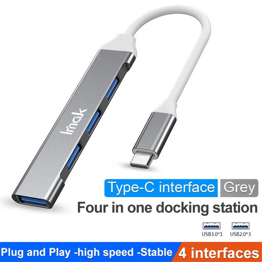 IMAK Multifunction Type-C Docking Station 4 in 1 Multi-Port Converter to 3 USB2.0 + USB 3.0 USB-C HUB Adapter Compatible with Windows / macOS / Linux - Grey - 2