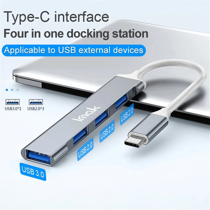 IMAK Multifunction Type-C Docking Station 4 in 1 Multi-Port Converter to 3 USB2.0 + USB 3.0 USB-C HUB Adapter Compatible with Windows / macOS / Linux - Grey - 3