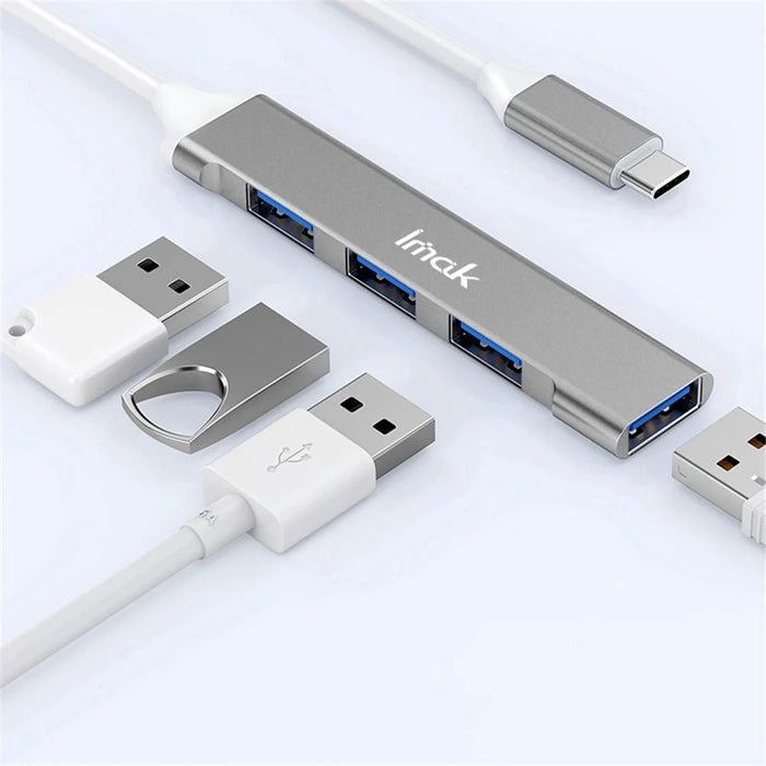 IMAK Multifunction Type-C Docking Station 4 in 1 Multi-Port Converter to 3 USB2.0 + USB 3.0 USB-C HUB Adapter Compatible with Windows / macOS / Linux - Grey - 5