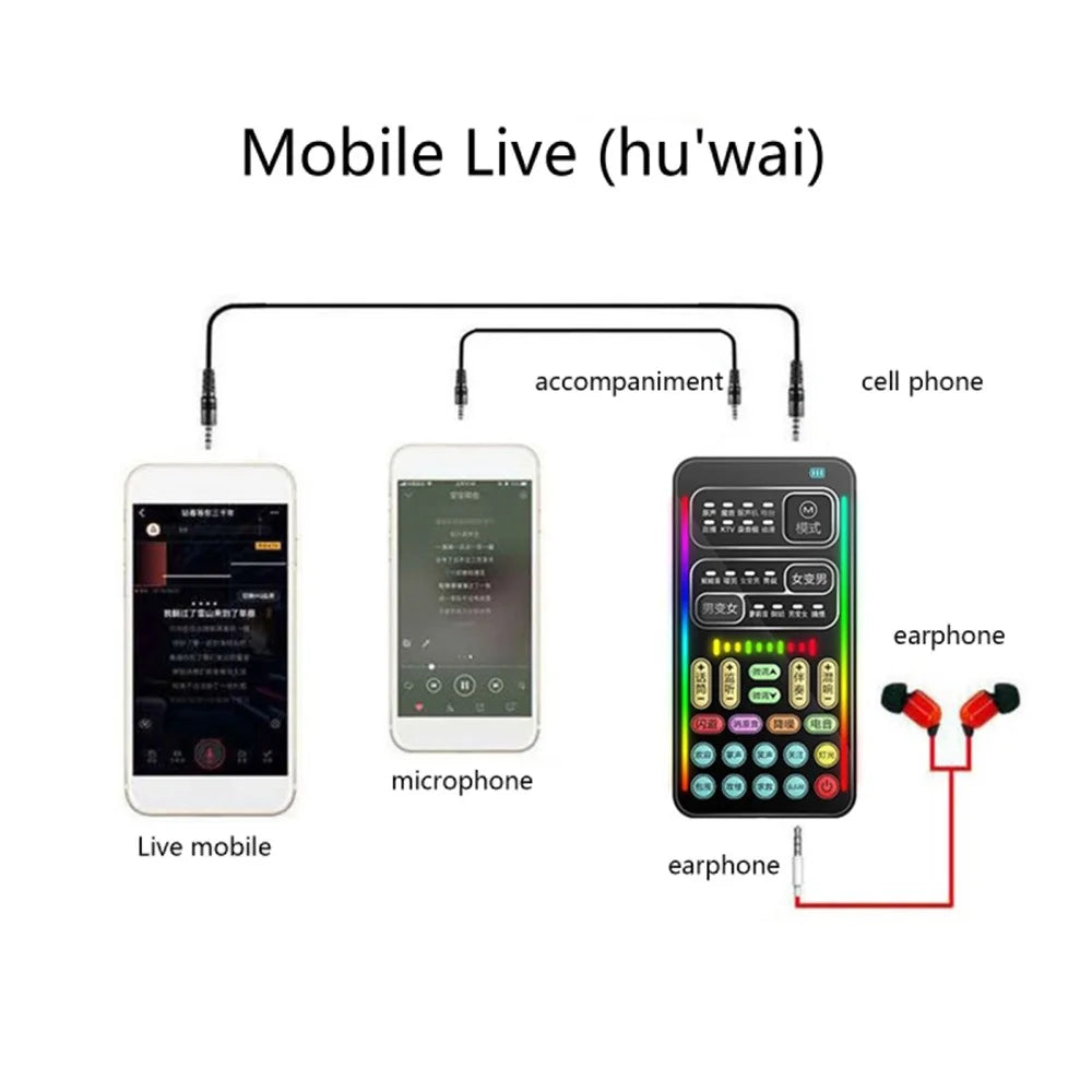 i9 Voice Changer Cell Phone Sound Card Smart Noise Reduction Bluetooth-compatible Soundcard for Game Live-Streaming Singing Recording - 3
