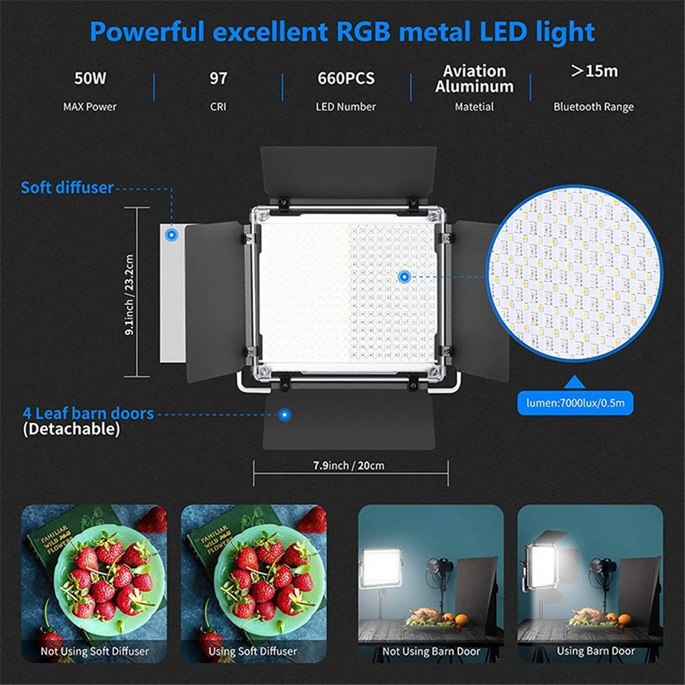 NEEWER 660 PRO RGB LED Video Light with APP Control Video Panel Light Photography Fill Light CRI 97+ 3200-5600K - EU Plug - 5
