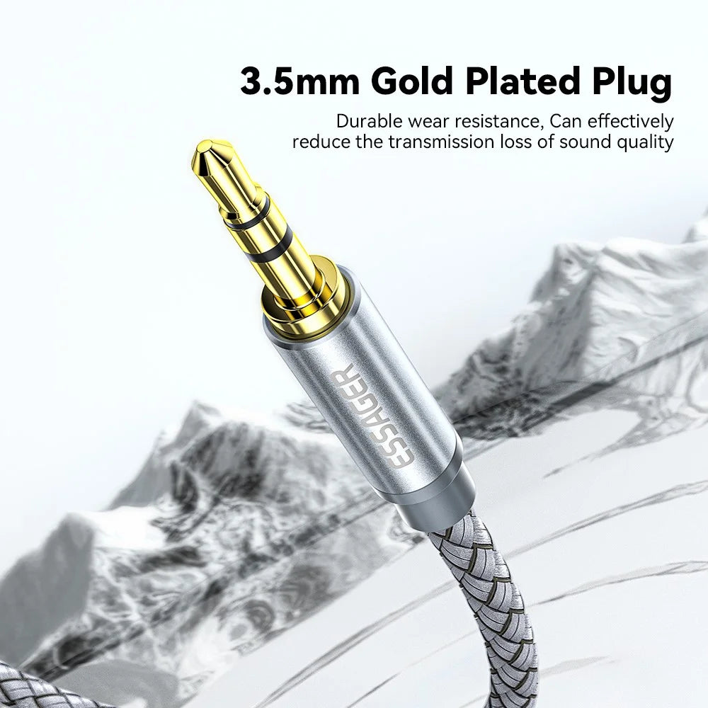 ESSAGER 1m Nylon Braided Aux Cord AUX 3.5mm to Dual Angled Head RCA Audio Adapter Cable - 7