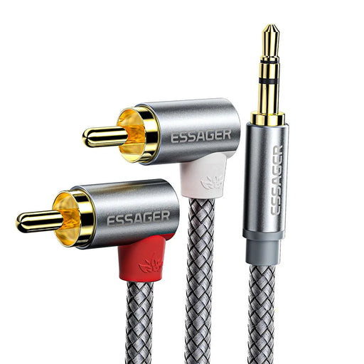ESSAGER 3m Gold-Plated 3.5mm Aux to Elbow Dual RCA Adapter Cord Y-Splitter Cable for Smartphone, Speaker, MP3 - 1