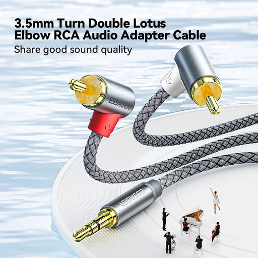 ESSAGER 3m Gold-Plated 3.5mm Aux to Elbow Dual RCA Adapter Cord Y-Splitter Cable for Smartphone, Speaker, MP3 - 2