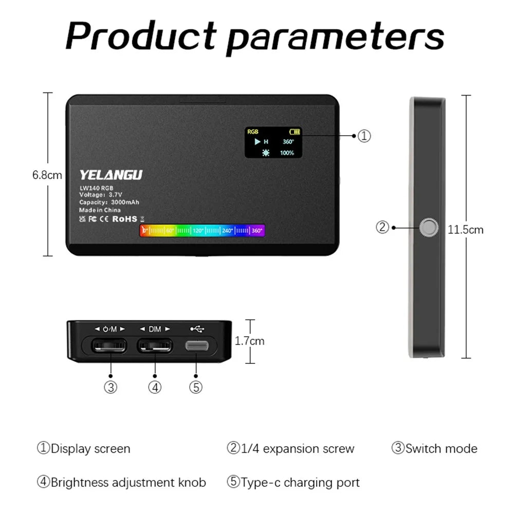 YELANGU LW140RGB Indoor Photography Square Fill Light LED Handheld Ambient Light - 7