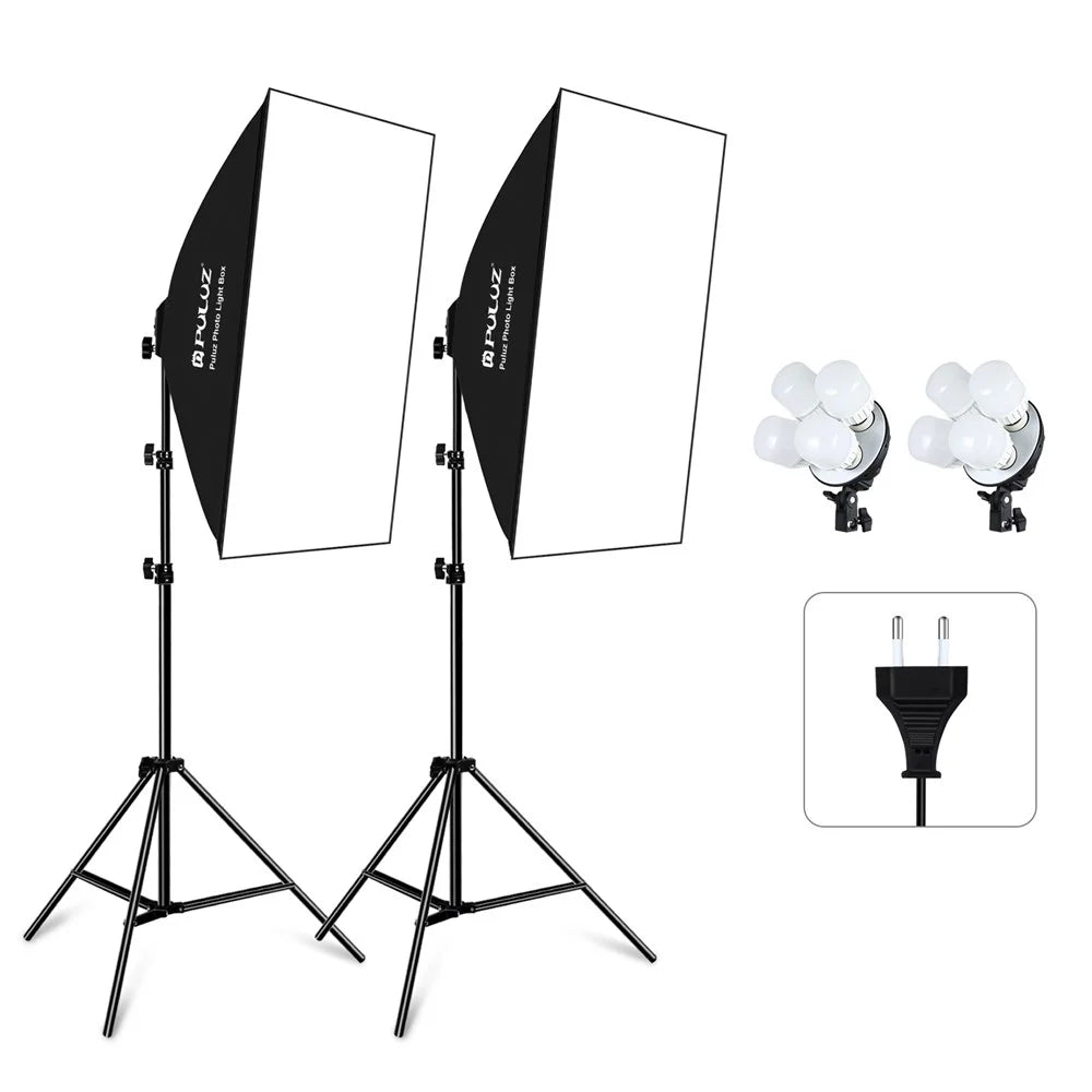 PULUZ PKT3134 2Pcs 50x70cm Softbox + 8x E27 LED Light Bulb + 2 x Tripod Stand Photography Kit - EU Plug - 1