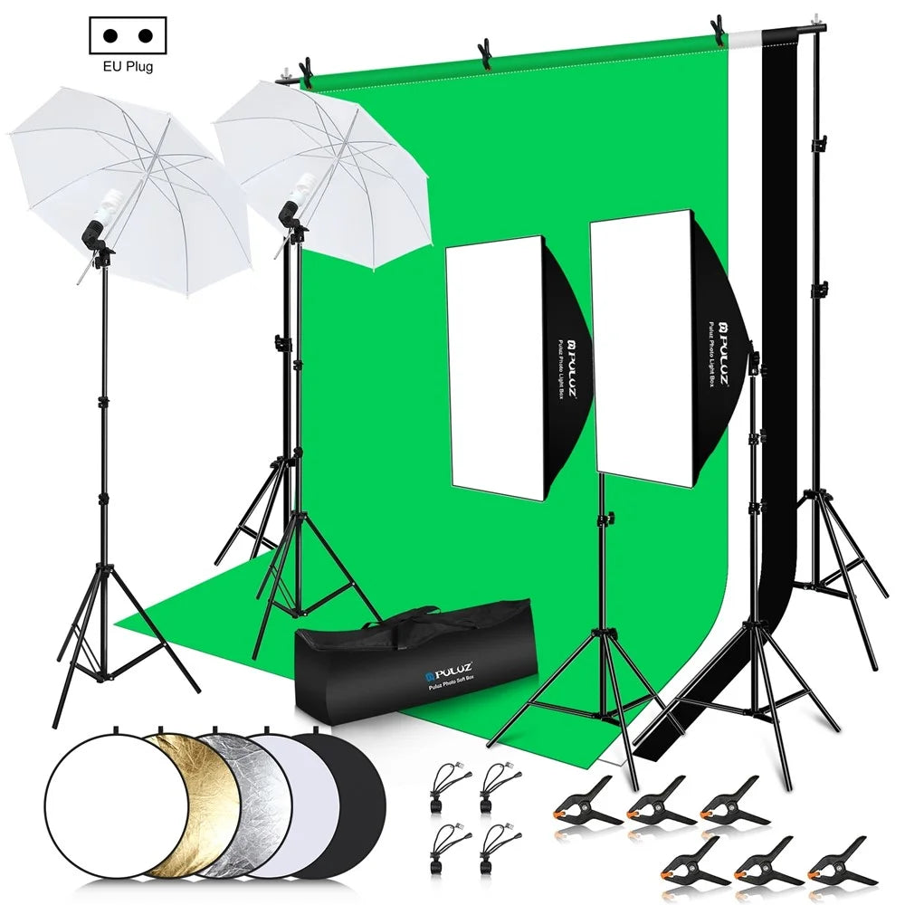 PULUZ PKT3112 Softlight Box Reflector Board Background Cloth Light Stand Photography Kit Set - EU Plug - 1