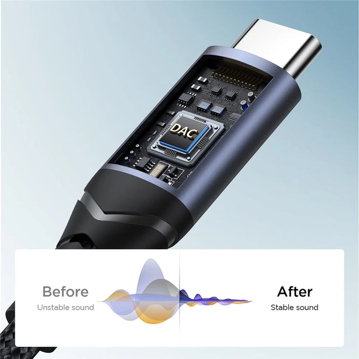 JOYROOM SY-C01 Type-C to 3.5mm Headphone Jack Adapter Audio Dongle Cable for Android Phone - Black - 3