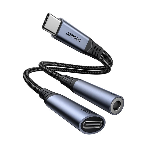 JOYROOM SY-C02 Headphone Adapter Type-C to 3.5mm+Type-C Aux Audio Cable with PD 60W Fast Charging - Black - 1
