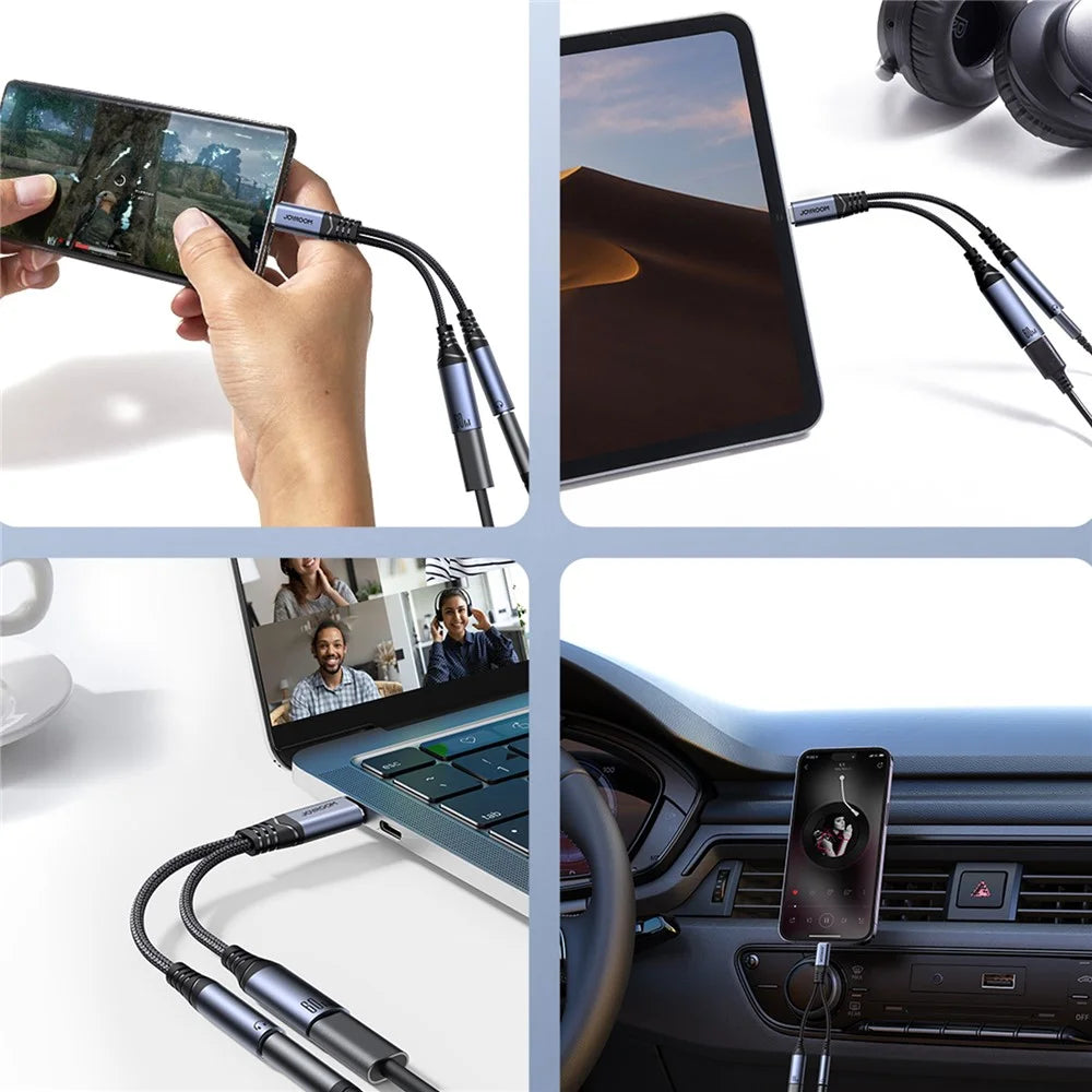 JOYROOM SY-C02 Headphone Adapter Type-C to 3.5mm+Type-C Aux Audio Cable with PD 60W Fast Charging - Black - 6