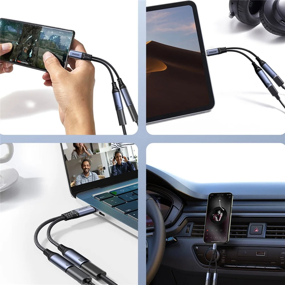 JOYROOM SY-C03 Type-C to Dual Type-C Audio Connector PD 60W Fast Charging Adapter Splitter - Black - 6