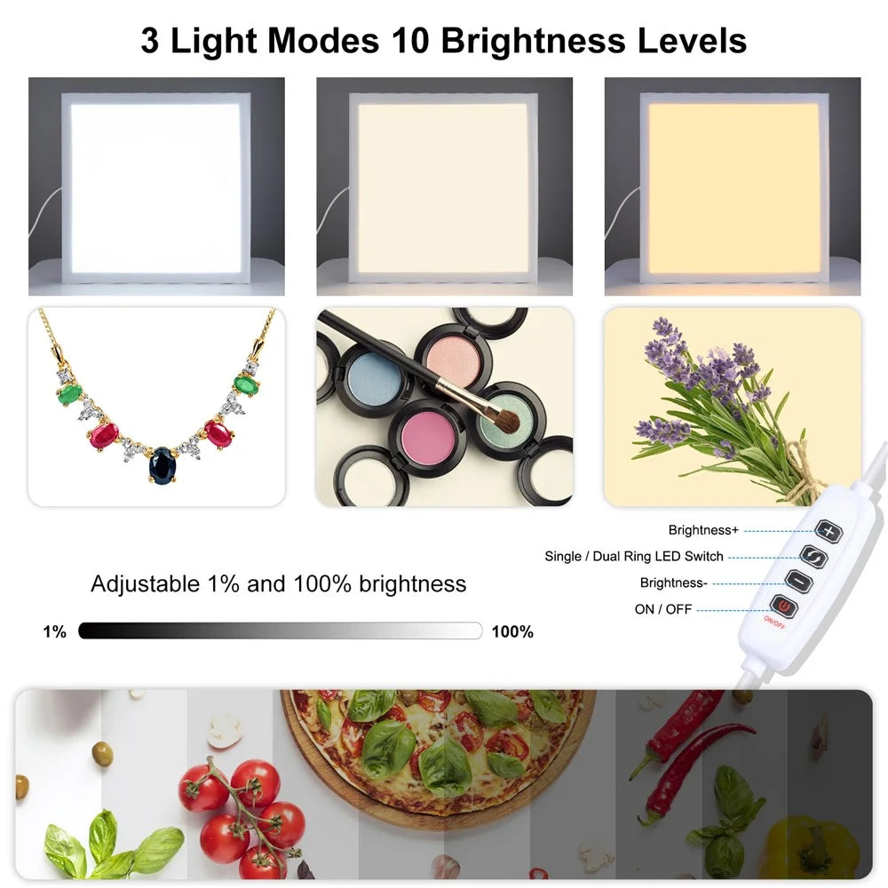 PULUZ PU5138 1200LM 38x38cm LED Photography Shadowless Bottom Light Dimmable Lamp Panel - US Plug - 4