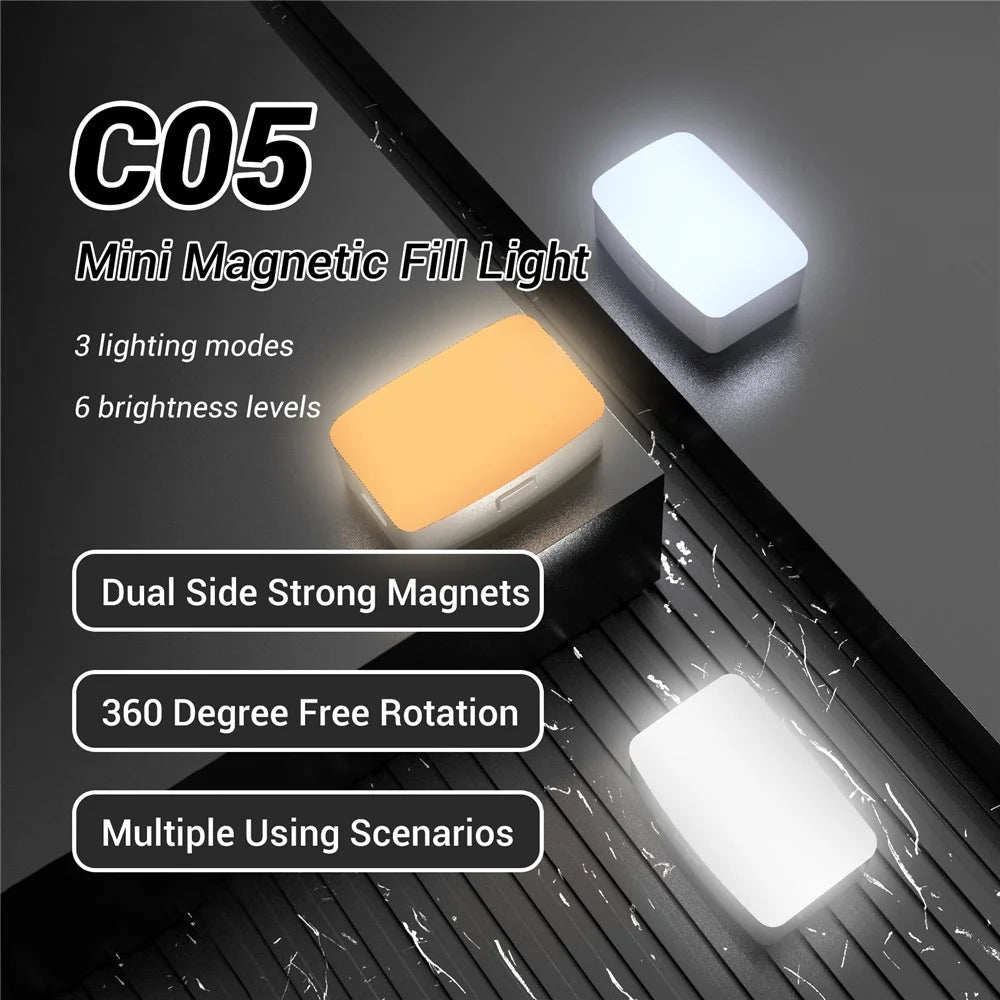 C05 200 Lumens Magnetic Mini Fill Light Three Color Dimmable Pocket Lamp - 5