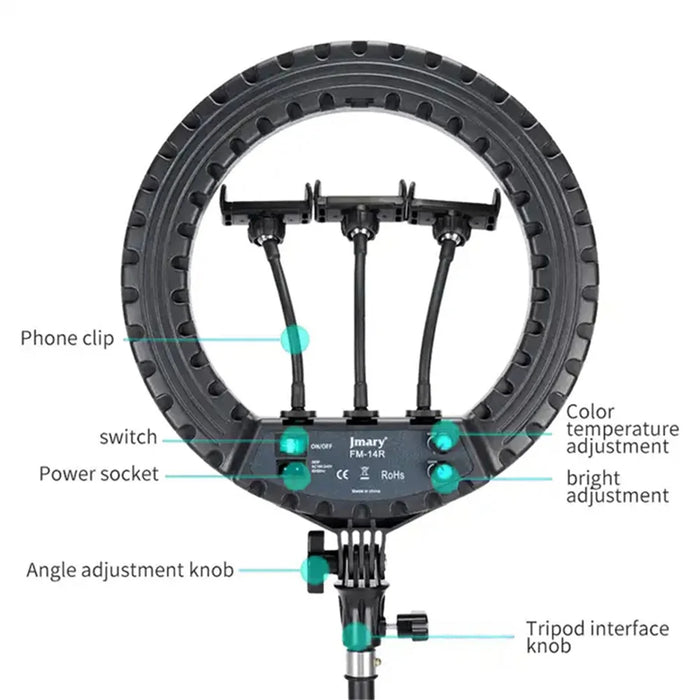 JMARY FM-14R 14-inch Live Streaming Ring Light Photography LED Fill Light - US Plug - 4