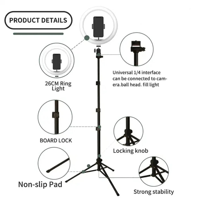 JMARY FM-536A 10-inch Ring Fill Light with Phone Clip + Bluetooth-compatible Shutter + Tripod - 5